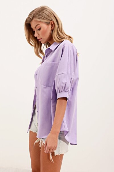 leyla sanat sanata yeni bir bakış açısı Leyla Sanat Sanata a New Perspective 20213 Oversize Short Sleeve Basic Shirt - Lilac