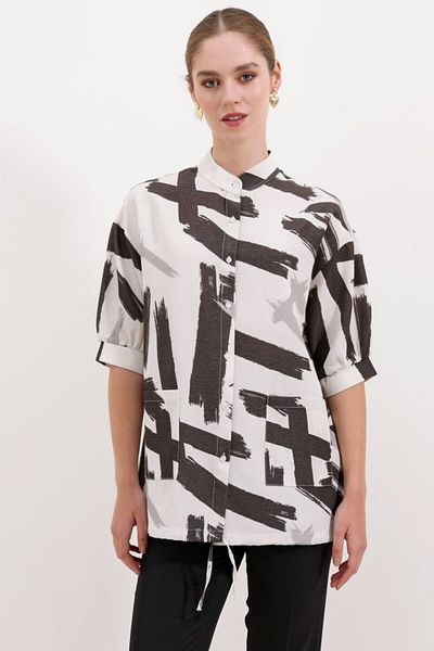 modaserdem    20226 Patterned Oversize Shirt - Black