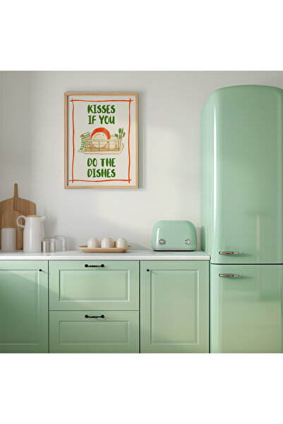 DES VU PRINT Kisses If You Do The Dishes, Mutfak Temalı Çerçevesiz Poster