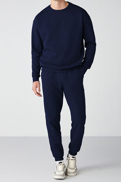 ruNadeS Σετ αθλητικής φόρμας Navy Blue Regular Fit Regular Fit Basic με χοντρό φλις εσωτερικά και λαιμόκοψη