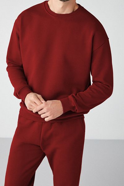ruNadeS Claret Red Regular Fit Regular Fit Basic Σετ φόρμας με χοντρό φλις εσωτερικά και λαιμόκοψη