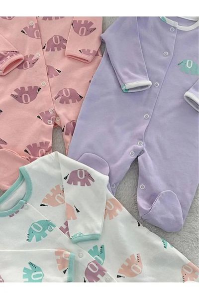 DEFNE LİNA BABY Baby Girl Outfit Cotton Snap-On Booties Elephant Themed Seasonal Jumpsuit Colorful Newborn 0-3-6-9 Months
