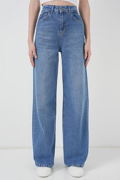 leyla sanat sanata yeni bir bakış açısı Leyla Sanat Sanata a New Perspective 6702 Wide Leg High Waist Palazzo Jeans - Navy