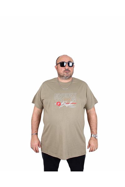 MocGrande Ανδρικό T-Shirt με λαιμόκοψη σε μεγάλο μέγεθος 25147 KHAKI