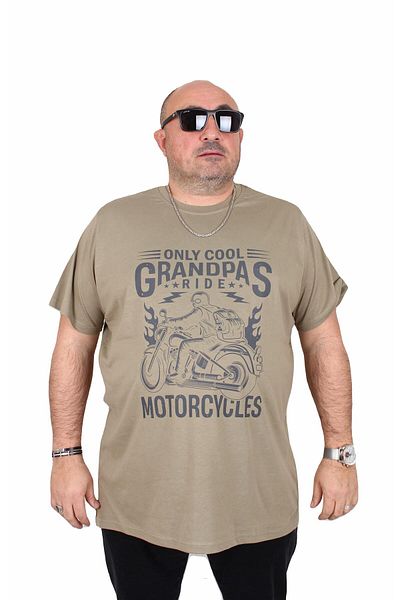 MocGrande Men's Large Size Crew Neck T-Shirt Khaki 25177