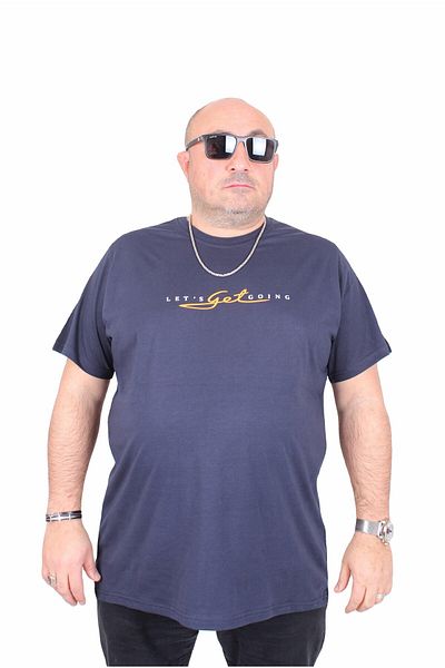MocGrande Ανδρικό μπλουζάκι με λαιμόκοψη σε μεγάλο μέγεθος Lets Get Going 25175 NAVY
