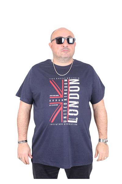 MocGrande Ανδρικό μπλουζάκι με λαιμόκοψη σε μεγάλο μέγεθος London 25166 NAVY