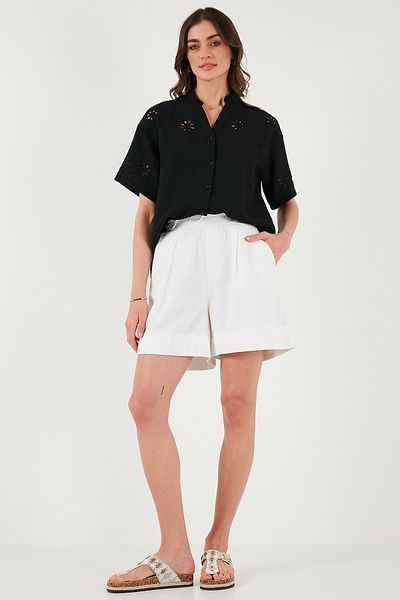 Lela Cotton Standard Fit High Waist Stitching Detail Shorts Shorts 668Yp4921