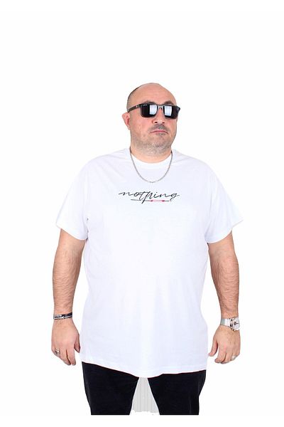 MocGrande Men's Plus Size Crew Neck T-Shirt - Nothing 25173 White