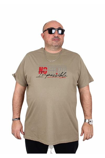 MocGrande Plus Size Men's Crew Neck T-Shirt Khaki 25169