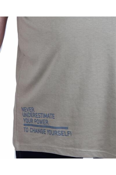 MocGrande Men's Big Size Crew Neck T-Shirt Believe 25157 Khaki