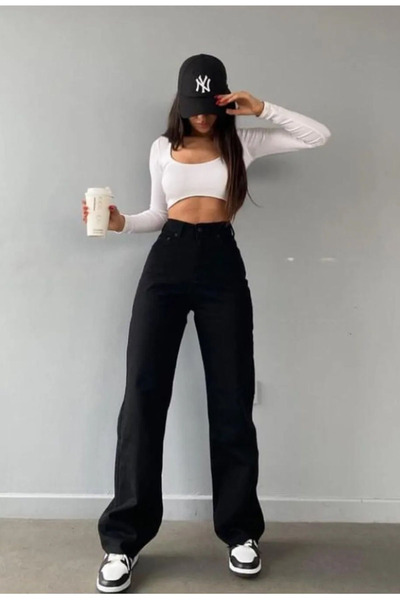 sion jeans Julia Milano (Aşk) Dragoste 90's Milano Asya X Negru Straight Fit Jean pentru Femei Power Lycra Femei (NOI)