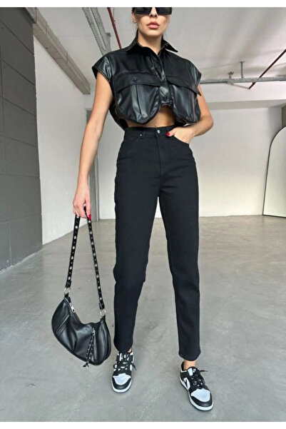 sion jeans Milano Julia Zaha Dores Kadın 90's Solmayan Siyah Yüksel Bel Mom J...