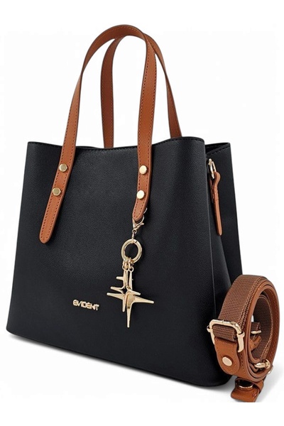 Evident Siyah&Taba Çıkarılabilir Aksesuarlı Ayarlanabilir Özel Çapraz Askılı Kadın El Çantası