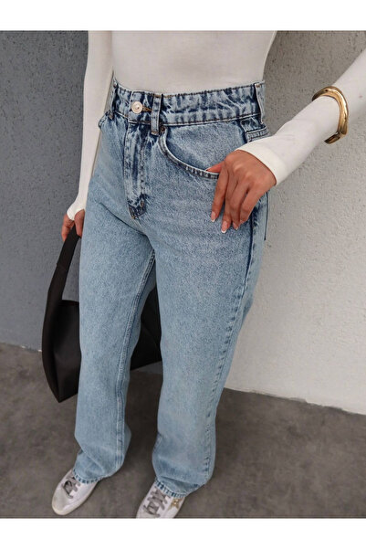 sion jeans Julia Milano Pamela Wolf Anii 90 Snow Wash Blue material elastic Super talie înaltă Jeans largi Palazzo 2025