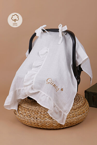 JUNİPERUS Kişiye Özel Fırfırlı İsimli Müslin Puset Örtüsü İstenilen İsimi Yazıyoruz