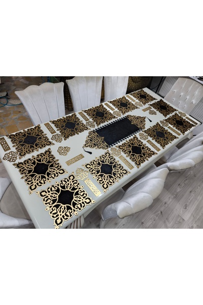 SEHARA 1 Runner(99X32)/12 A.servis(33X33)/12 B.altlığı/12 Kaşıklık/37 Parça/12 Kişilik/kadife/siyah-gold