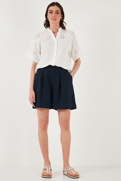 Lela Cotton Standard Fit High Waist Stitching Detail Shorts Shorts 668Yp4921
