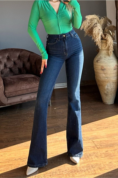 aideen TomrisJean WomenCandyWomen باللون الأزرق الداكن ذو الخصر العالي جدًا ق...