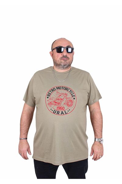 MocGrande Ανδρικό μπλουζάκι με λαιμόκοψη μεγάλου μεγέθους Μοτοσικλέτα 25171 ΧΑΚΙ