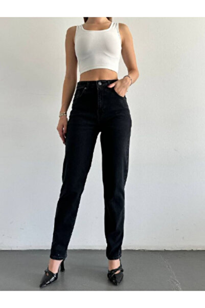 aideen PerenAideen Milano New Season Mary جينز نسائي أسود غير باهت بخصر عالٍ