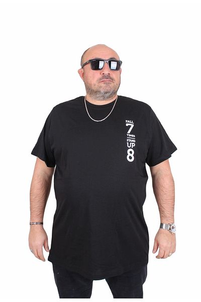 MocGrande Ανδρικό μπλουζάκι με λαιμόκοψη σε μεγάλο μέγεθος Stand Up 25158 ΜΑΥΡΟ