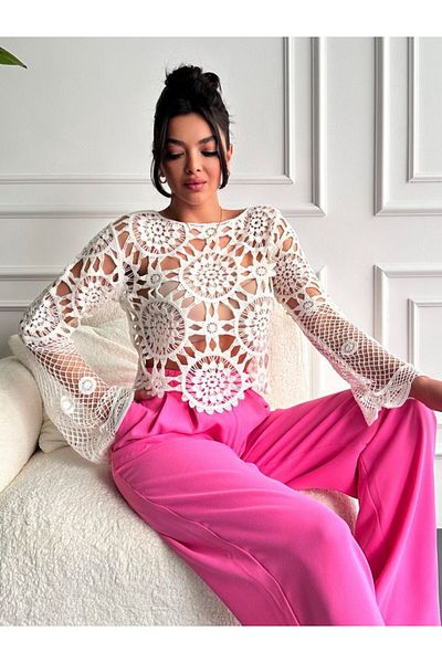 buqre's moda Trend γυναικεία δαντέλα διχτυωτή διαφανής μπλούζα