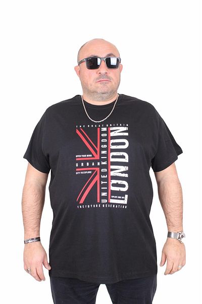 MocGrande Ανδρικό μπλουζάκι με λαιμόκοψη σε μεγάλο μέγεθος London 25166 ΜΑΥΡΟ