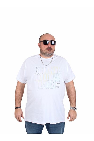 MocGrande Ανδρικό μπλουζάκι με λαιμόκοψη σε μεγάλο μέγεθος Think Out Box 25163 ΛΕΥΚΟ