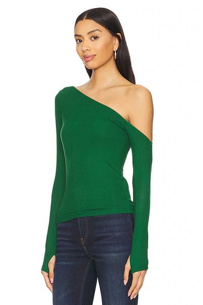 Zagrep Women's Emerald Green Asymmetrical Double-Layer Non-See-Through Silk Jersey Blouse