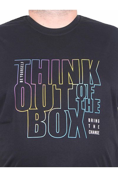 MocGrande Men's Plus Size Crew Neck T-Shirt Think Out Box 25163 Black