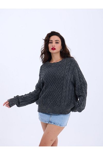 COTTONLAB 43271 Tricot Slippers Hair Knitted Sweater-Black