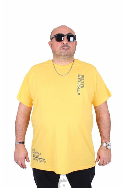MocGrande Men's Plus Size Crew Neck T-Shirt Believe 25157 Yellow