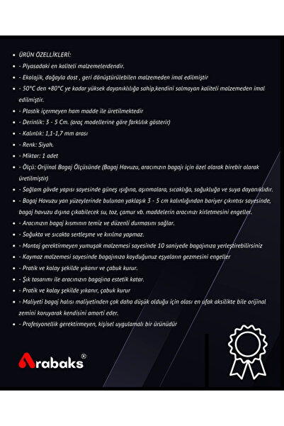 Arabaks Fiat Egea Hatchback 2015 Sonrası Bagaj Havuzu (A+ Kalite)