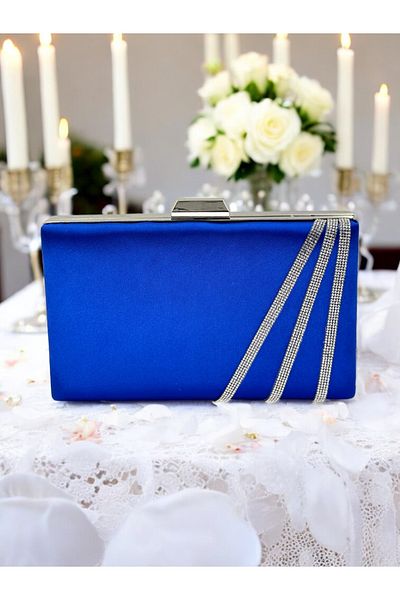Biçanta Saks Culoare Albastru Satin Cruce Argintiu Cristal Piatra Rochie De Seara Dama Geanta Nunta Logodna Absolventa
