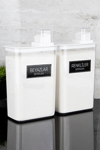 Dolkin Home 2'li Deterjan Kutusu Seti Renkliler Beyazlar Etiketli 3000ml Kendinden Ölçekli Mika Deterjanlık Seti
