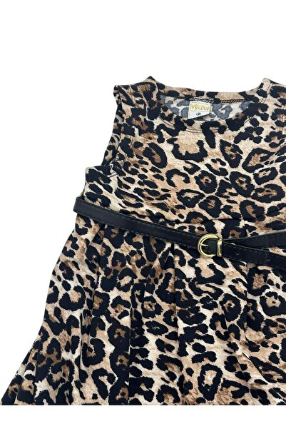 Ege Bebek KIZ ÇOCUK MEVSİMLİK LEOPAR DESENLİ ÇANTALI ELBİSE VE İÇ BADİ