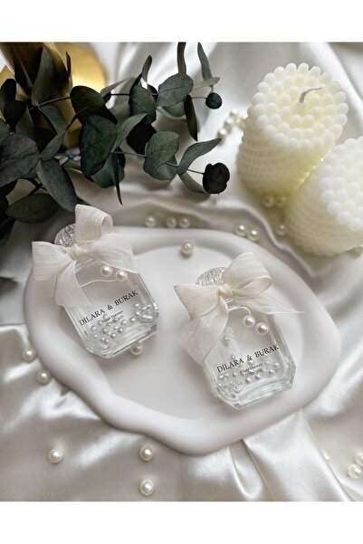 Gami Handmade Köşegen Cam Şişe İnci Detaylı Kolonya Söz, Nişan, Nikah, Kına, ...
