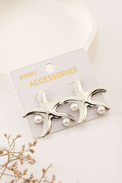 Pearl Detailed Women's Earrings with Starfish Figure