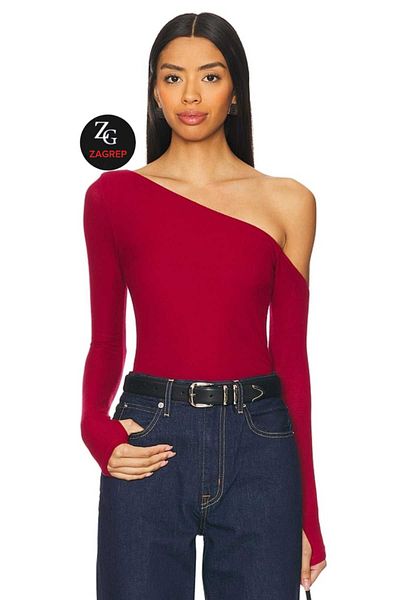 Zagrep Women's Red Asymmetric Collar Finger Interlaced Double-Layer Silk Jersey Blouse