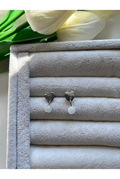 Pel Design Moon Stone Heart Shaped Steel Earrings