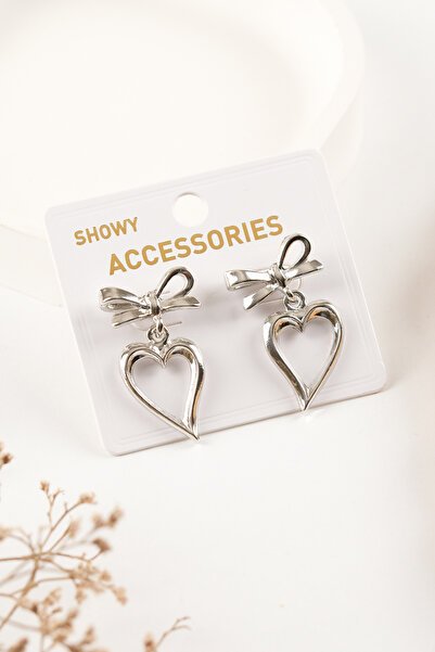 Jack Ferrero Showy Accessories Kadın Beyaz Renk Fiyonklu Kalp Sallantılı Küpe