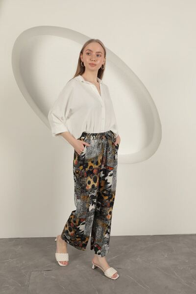 Genel Markalar Viskon Kumaş Geniş Kadın Pantolon-Siyah