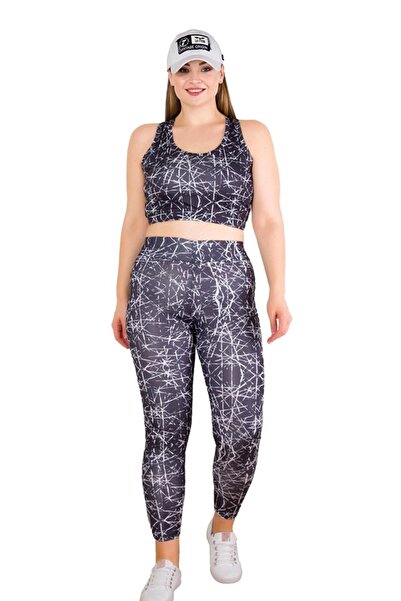 Viselya Set cu fitness bustieră cu Colanți sport oversize alb-negru