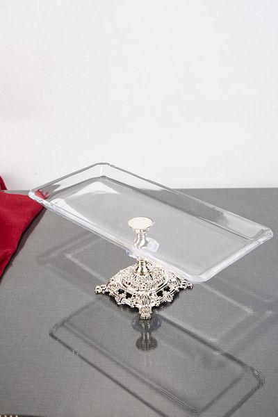 ARGKRİSTAL Nude Silver Detailed Rectangular Tray Service Presentation Tray 30X14X15 cm
