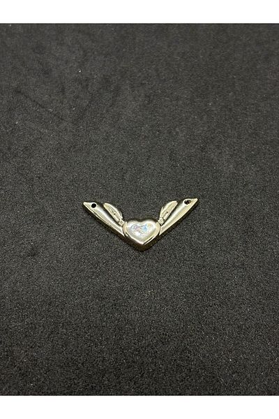 BEİLYS COSMETİCS & ACCESSORY Silver Heart Winged Special Design Button 6 Pieces (Bd01)