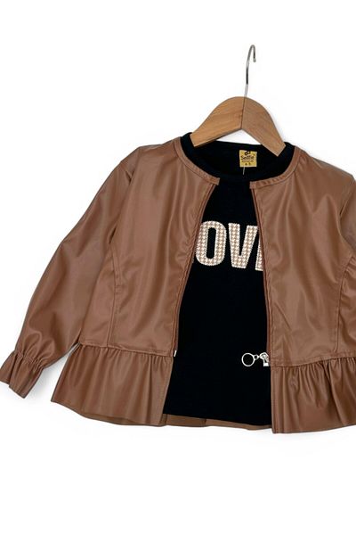 voyyo kids baby Girl Boy Child Leather Jacket 4-5-6-7-8-9 Years Seasonal 3-Piece Loose Long Leg Thin Leggings Bottom Suit