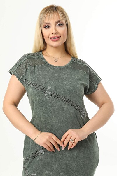 Mia Butik Plus Size Khaki Hidden Pocket Detailed Dress