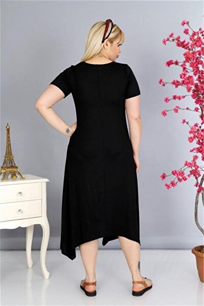 Mia Butik Plus Size Asymmetric Cut Black Dress