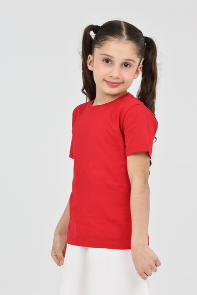 ERDEM KIDS Κοριτσίστικο κόκκινο απλό μπλουζάκι με κοντό μανίκι χωρίς στάμπα β...